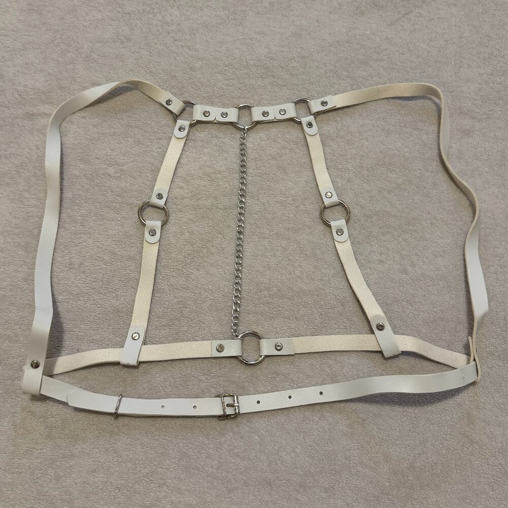 White Leather Harness – Adjustable & Minimalist Design
